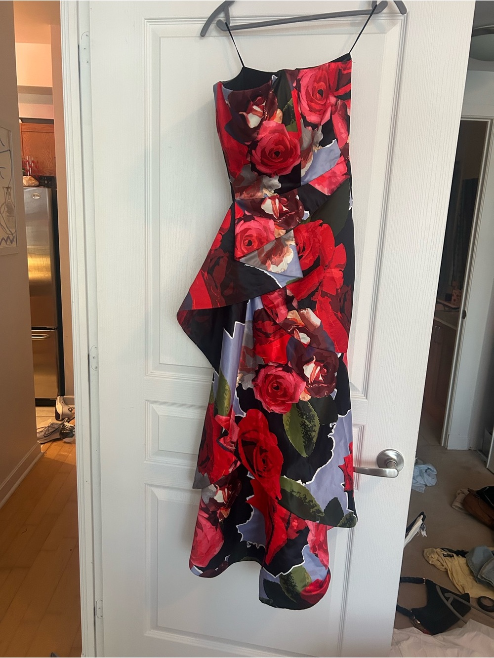 Parker New York Strapless Floral Black Tie Gown in Black Red Green Periwinkle